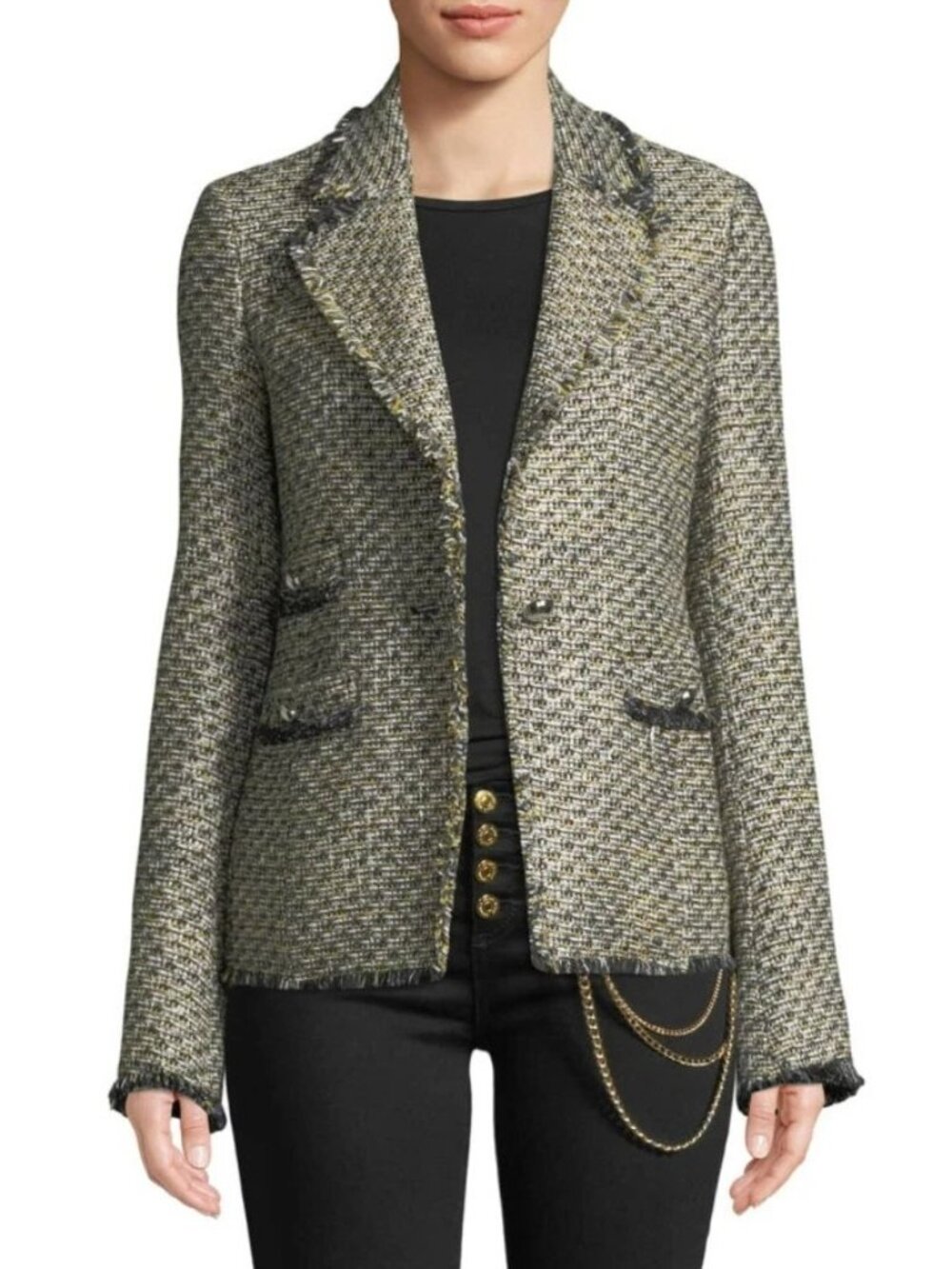 Veronica Beard Fabian Multicolor & Metallic Tweed Fringe Trim Blazer, Size 12